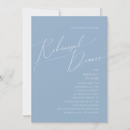 Whimsical Script | Dusty Blue Rehearsal Dinner Kaart (Voorkant)