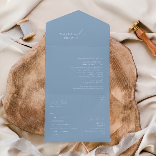 Whimsical Script | Dusty Blue Seal and Send All In One Uitnodiging