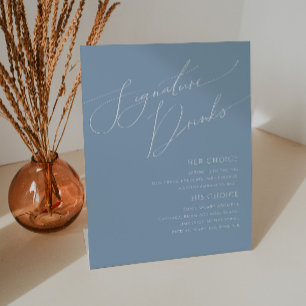 Whimsical Script   Dusty Blue Signature Drinken Reclamebord Met Voetstuk