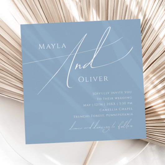 Whimsical Script | Dusty Blue Square Weddenschap Kaart