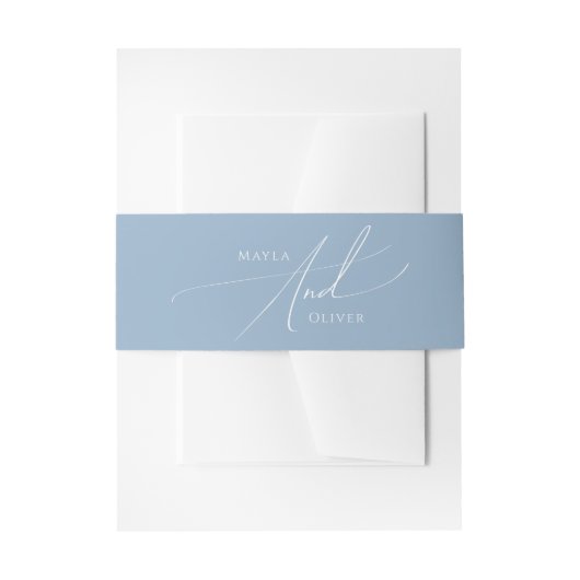 Whimsical Script | Dusty Blue Uitnodigingen Wikkel (Voorkant Voorbeeld)