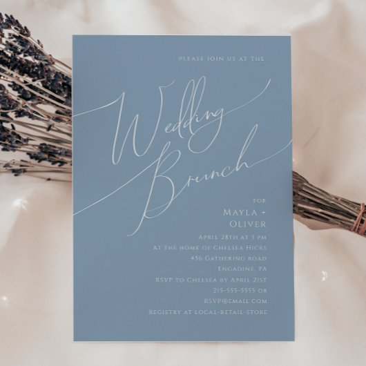 Whimsical Script | Dusty Blue Wedding Brunch Kaart