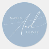 Whimsical Script | Dusty Blue Wedding Ronde Sticker (Voorkant)