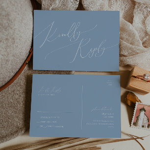 Whimsical Script Dusty Blue Wedding RSVP Briefkaart