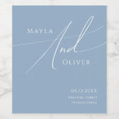 Whimsical Script | Dusty Blue Wedding Wijn Etiket (Enkel label)