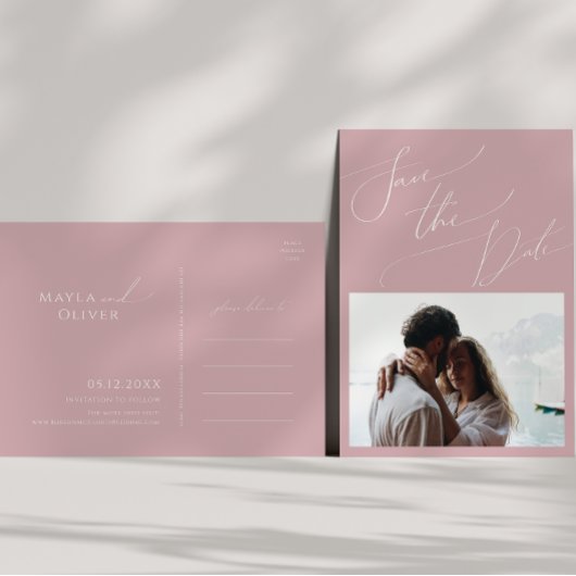 Whimsical Script | Dusty Roos Photo Save the Date Uitnodiging Briefkaart