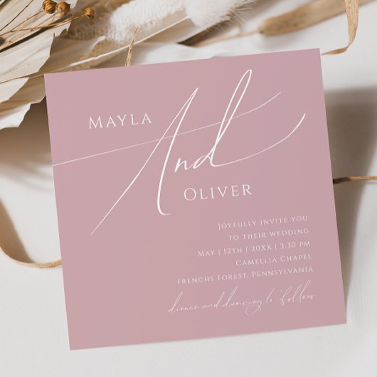 Whimsical Script | Dusty Roos Square Weddenschap Kaart
