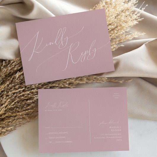 Whimsical Script | Dusty Roos Wedding RSVP Briefkaart