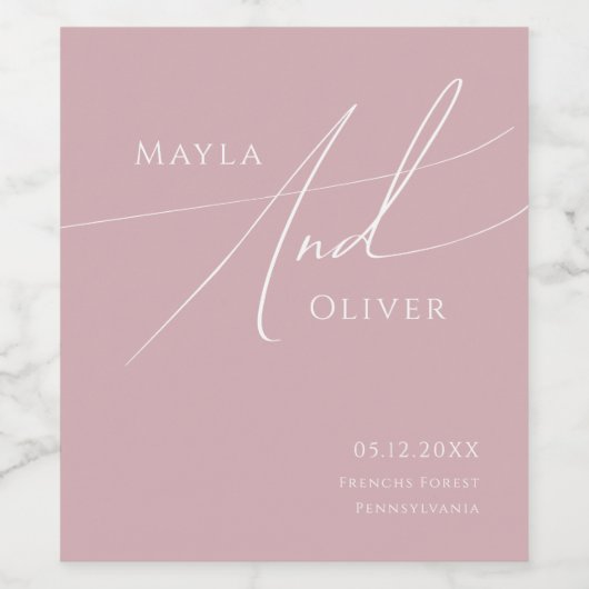 Whimsical Script | Dusty Roos Wedding Wijn Etiket (Enkel label)