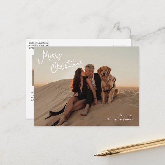 Whimsical Script Foto Moderne Kerstmis Feestdagenkaart (Voorkant / Achterkant in situ)