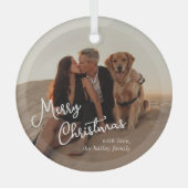 Whimsical Script Foto Moderne Kerstmis Glas Ornament (Voorkant)