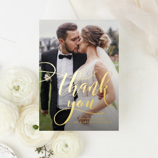 Whimsical Script Full Photo Weddenschap Hartelijk Folie Wenskaart