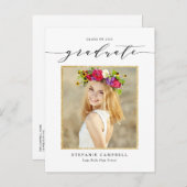 Whimsical Script Gold Glitter Foto Afstuderen Aankondigingskaart (Voorkant / Achterkant)