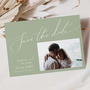 Whimsical Script   Horizontale foto Sage Green Save The Date