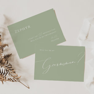 Whimsical Script Kaart Sage Groomsman-voorstel