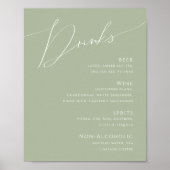 Whimsical Script | Menu Sage Green Wedding Drinken Poster (Voorkant)