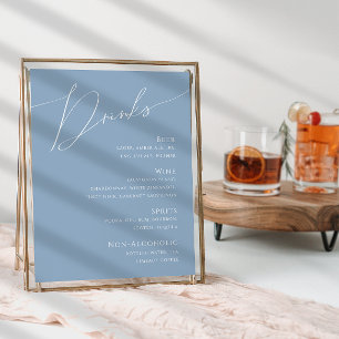 Whimsical Script Menu Stusty Blue Wedding Drinke Poster