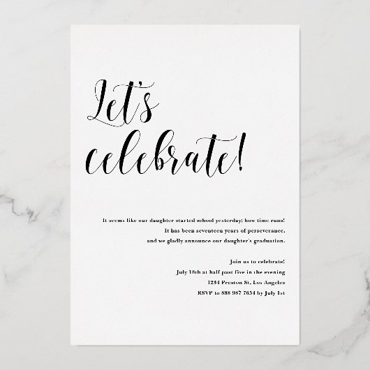 Whimsical Script Photo Gradution Party Gold Folie Uitnodiging (Achterkant)