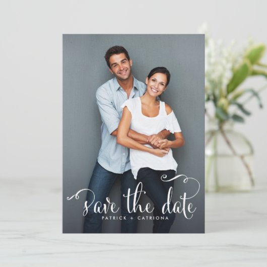 Whimsical Script Photo Save the Date Aankondiging (Staand voorkant)