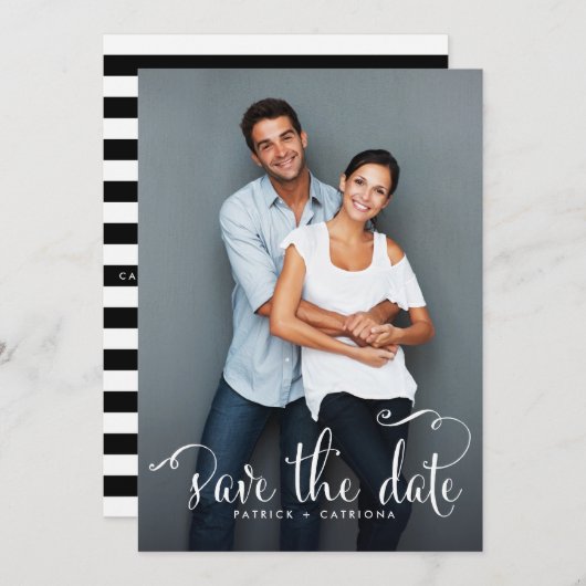 Whimsical Script Photo Save the Date Aankondiging (Voorkant / Achterkant)