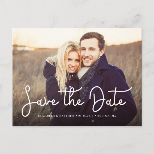 Whimsical Script Photo Wedding Save the Date Aankondigingskaart (Voorkant)