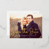 Whimsical Script Photo Wedding Save the Date Folie Uitnodiging Briefkaart (Voorkant / Achterkant)