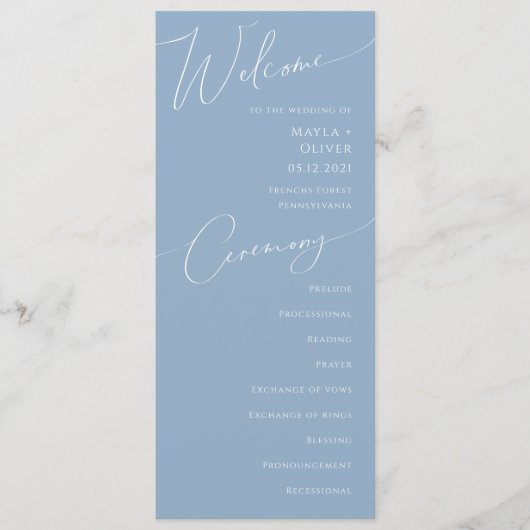 Whimsical Script | Programma Dusty Blue Wedding (Voorkant)