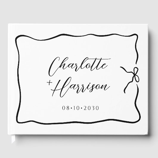 Whimsical Script Ribbon Border Wedding Gastenboek (Voorkant)