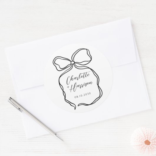 Whimsical Script Ribbon Border Wedding Ronde Sticker (Envelop)