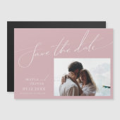 Whimsical Script | Roos horizontaal sparen de datu Magnetische Uitnodiging (Voorkant / Achterkant)