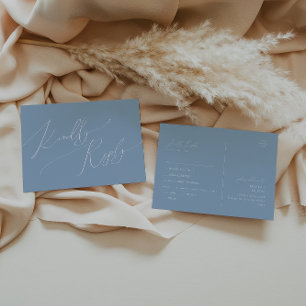 Whimsical Script RSVP-Briefkaart met blauwe menu