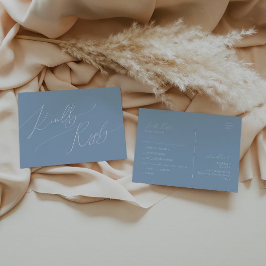 Whimsical Script | RSVP-Briefkaart met blauwe menu