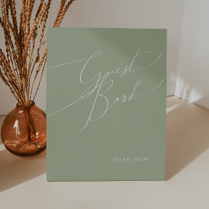 Whimsical Script   Sage Green Guest Book Reclamebord Met Voetstuk