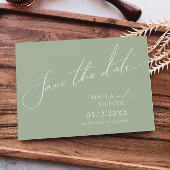 Whimsical Script | Sage Green Horizontal Save The Date