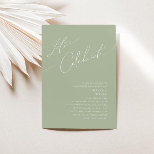 Whimsical Script | Sage Green Let's Celebrate Kaart