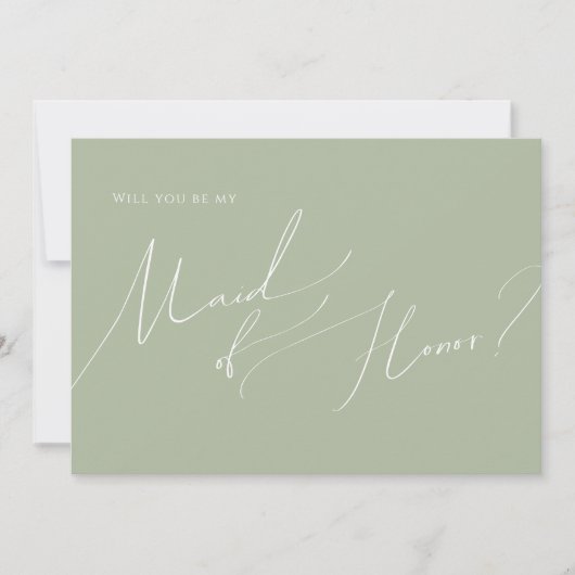 Whimsical Script | Sage Green Maid of Honor Kaart (Voorkant)