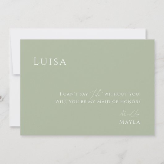 Whimsical Script | Sage Green Maid of Honor Kaart (Achterkant)
