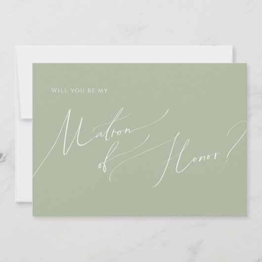 Whimsical Script | Sage Green Matron of Honor Kaar Kaart (Voorkant)