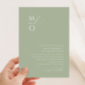 Whimsical Script | Sage Green Monogram Weddenschap Kaart