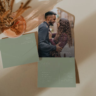 Whimsical Script   Sage Green Photo Seal and Send All In One Uitnodiging