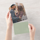 Whimsical Script | Sage Green Photo Seal and Send All In One Uitnodiging (Afscheurbaar)
