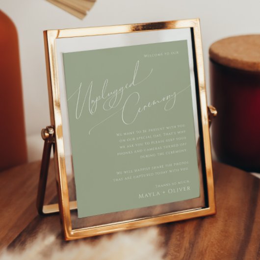 Whimsical Script | Sage Green Unplugged Ceremony Poster