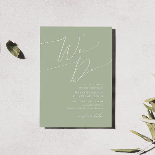 Whimsical Script | Sage Green We Do Wedding Kaart