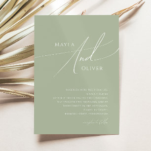 Whimsical Script   Sage Green Wedding Kaart