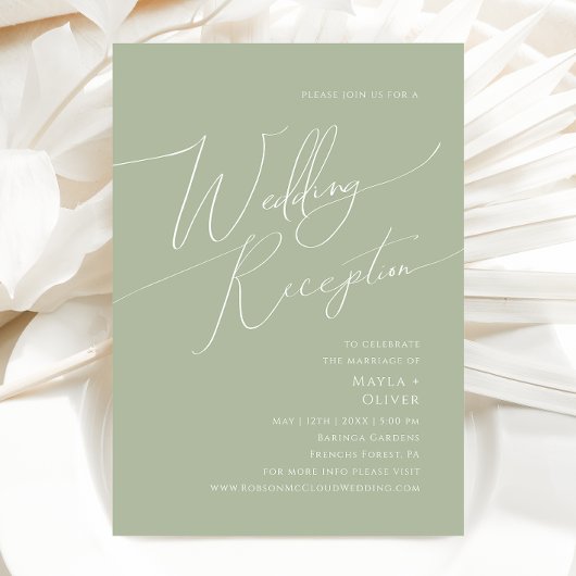 Whimsical Script | Sage Green Wedding Reception Kaart