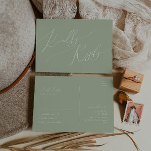Whimsical Script   Sage Green Wedding RSVP Briefkaart