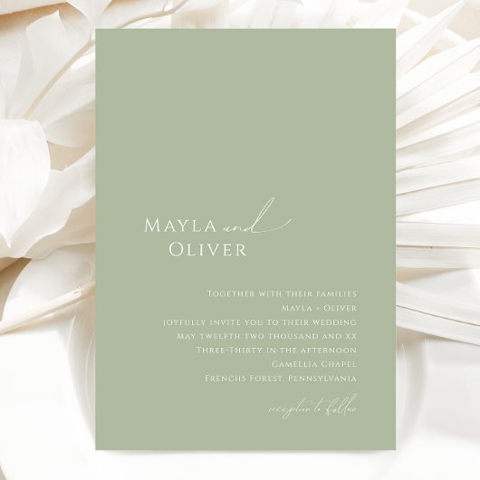 Whimsical Script | Sage Monogram Fotobruiloft Kaart