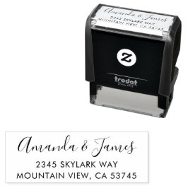 Whimsical Script Sla de datum & trouwadres op Zelfinktende Stempel