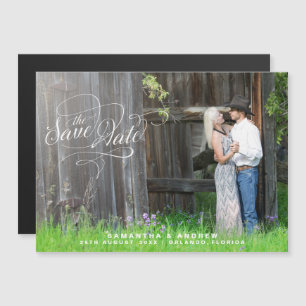 Whimsical Script Trouwfoto Sla de datum op Magnetische Uitnodiging