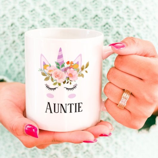 Whimsical script unicorn floral auntie koffiemok